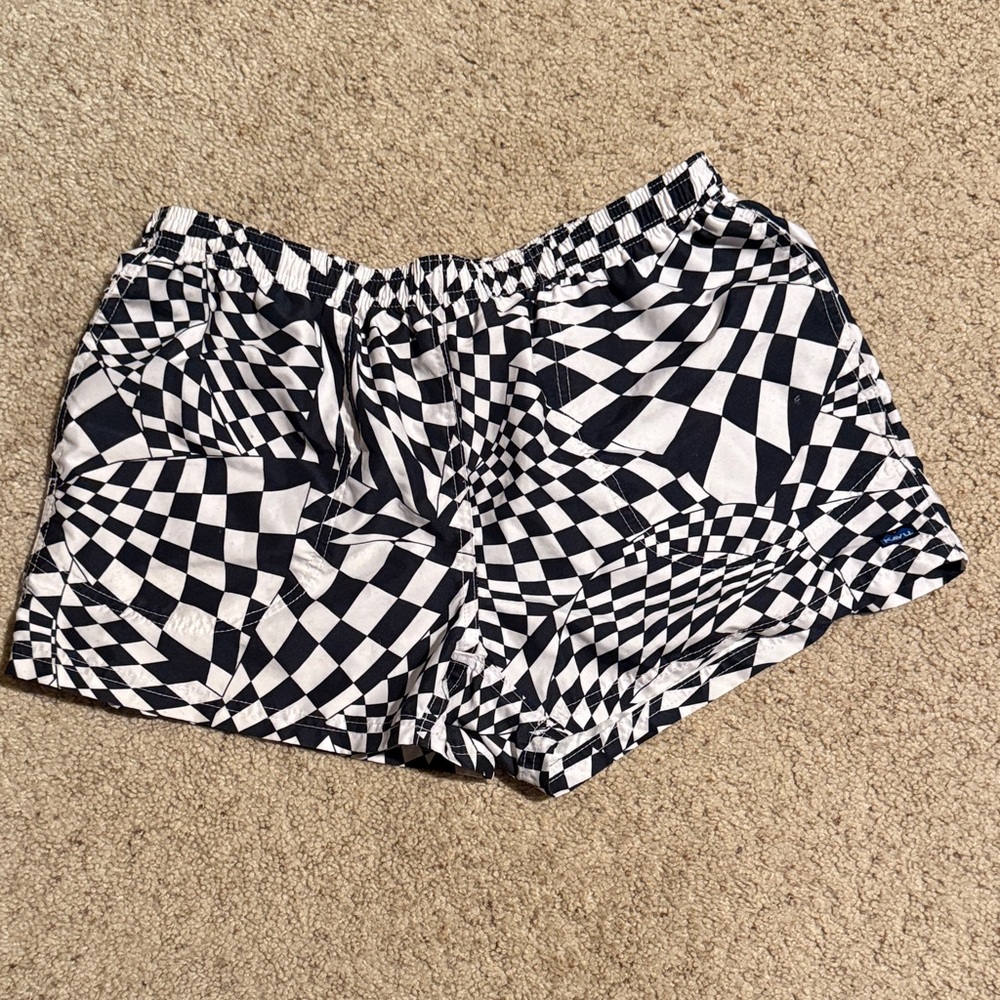KAVU Black and White Checkered Women's Board Shorts